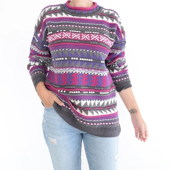 Vintage Segrets Sun Prints Purple and Pink Knit Sweater - Picture 3 of 13